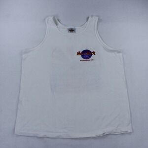 Vintage 90s Hard Rock Cafe Washington DC Tank Top Size Large White Made in USA